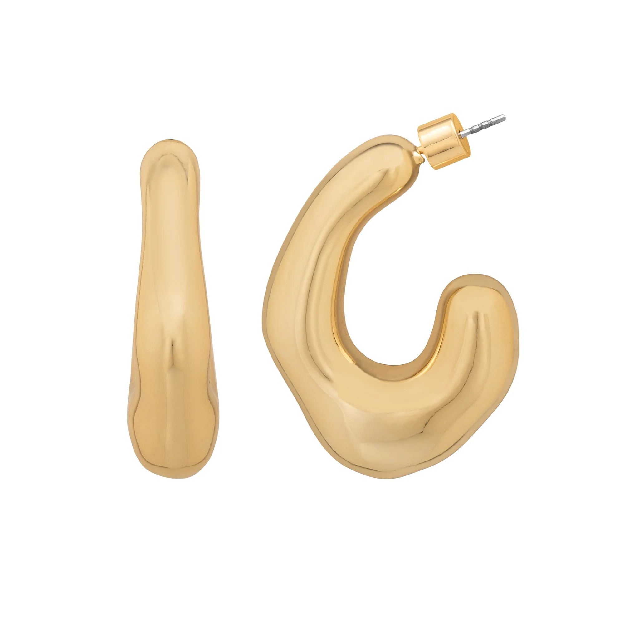 Scoop Women's Gold Tone Abstract Open Hoop Earrings, 1 Pair | Walmart (US)