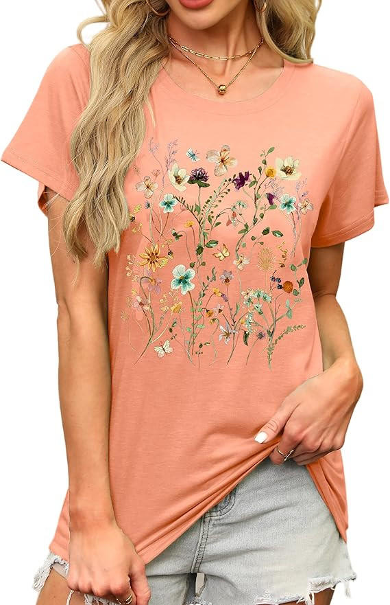MAPICK Women's Floral Graphic Tees Short Sleeve Casual T-Shirts Boho Style Cute Summer Loose Fit ... | Amazon (US)