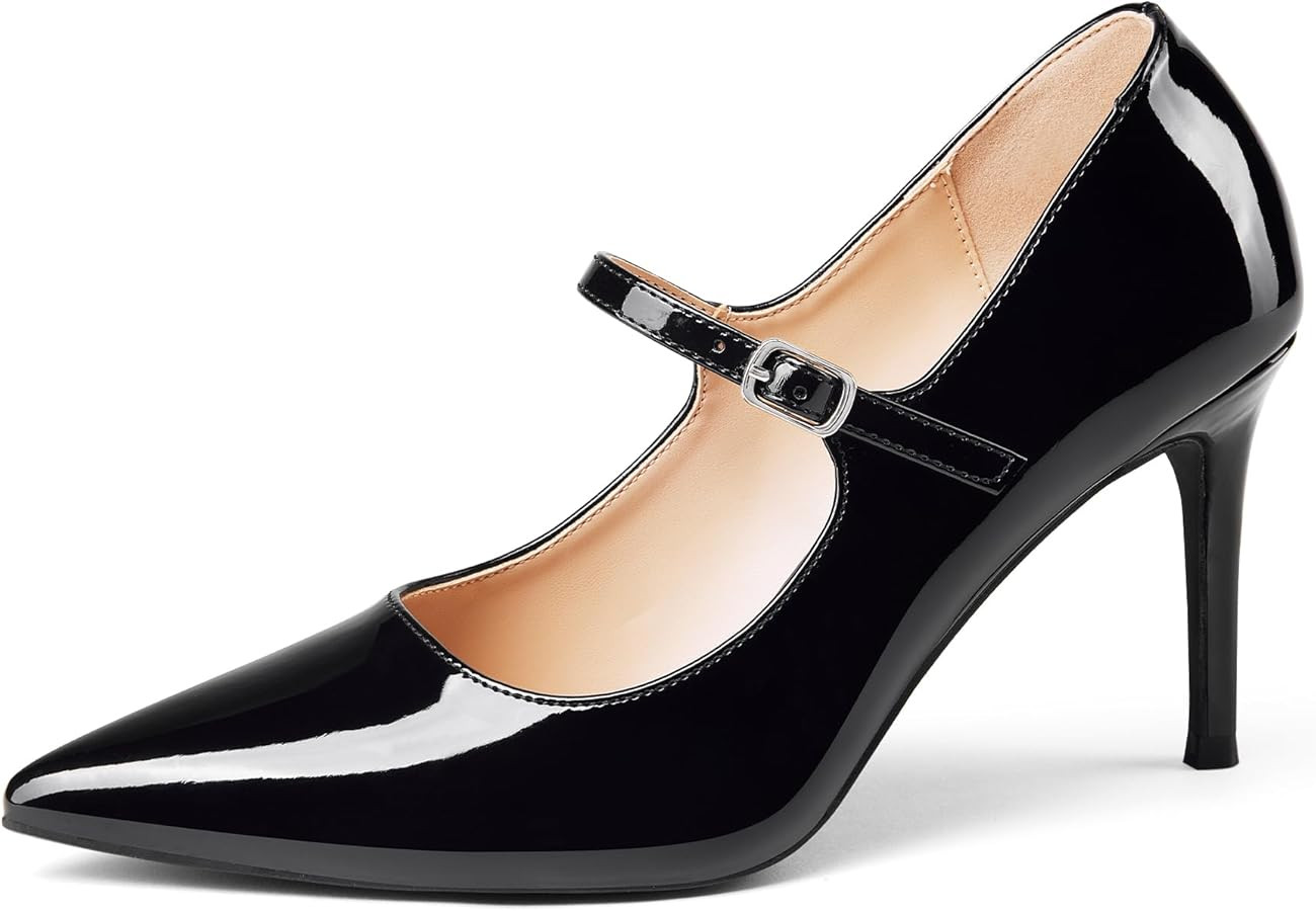 GENSHUO Women Mary Jane Pumps High Heels Pointed Closed Toe Stiletto with Strap Comfortable Vinta... | Amazon (US)