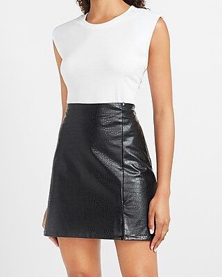 High Waisted Textured Vegan Leather A-Line Mini Skirt | Express