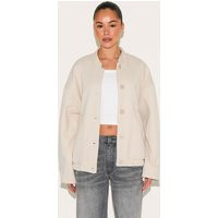 Beige Herringbone Oversized Bomber Jacket | PrettyLittleThing US