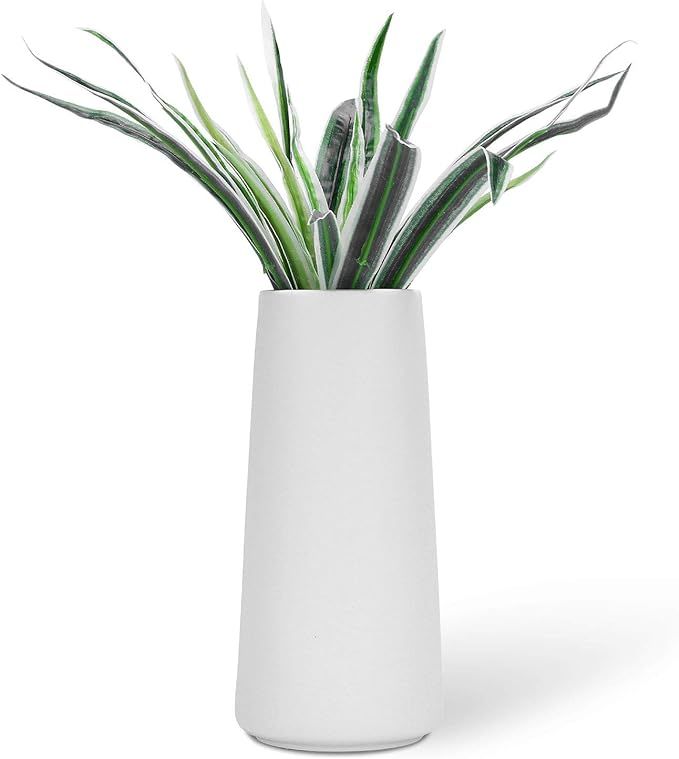 VanEnjoy 8.5" Desktop Minimalist White Ceramic Vases Home Office Decoration Frosting Finish Vase | Amazon (US)
