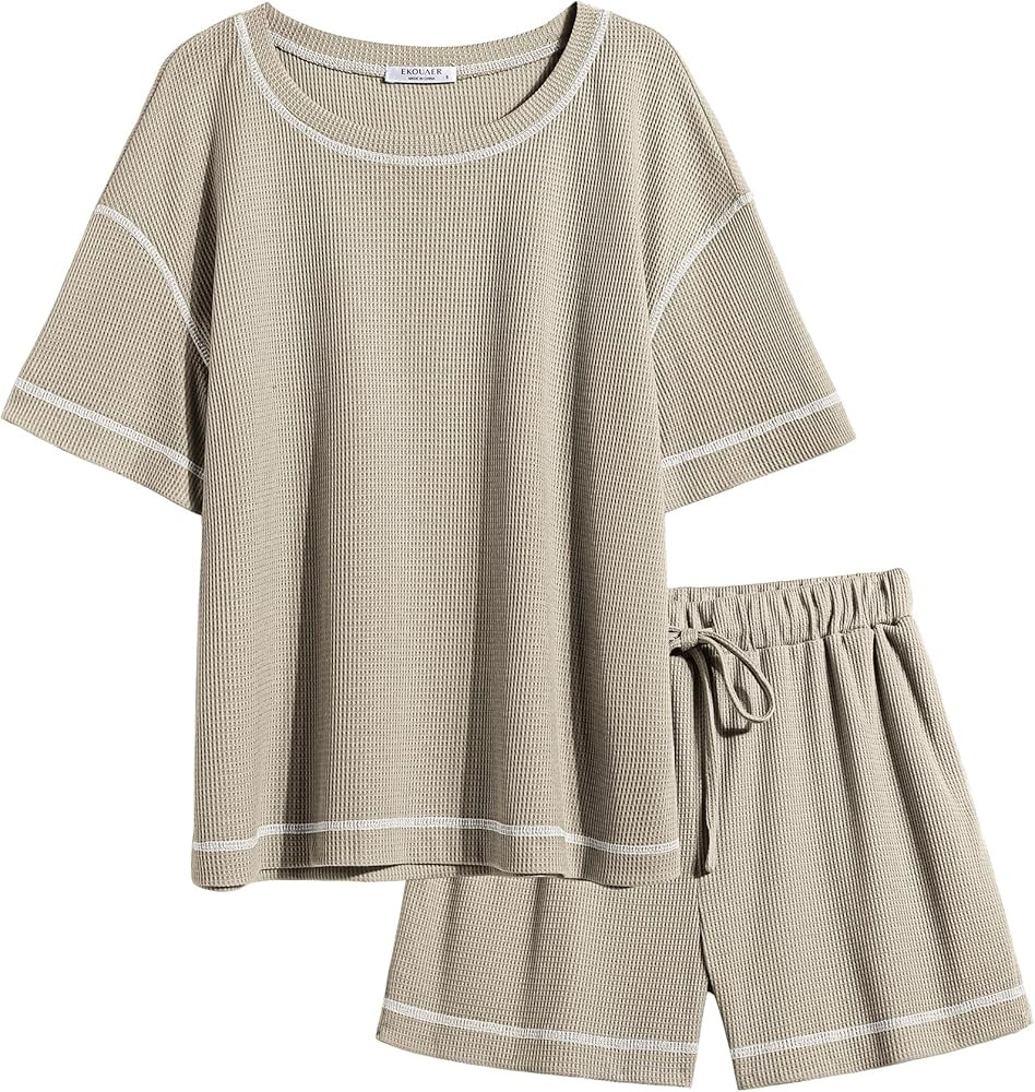 Ekouaer Lounge Sets for Women Waffle Knit Pajama Set 2 Piece Sets Outfit Loungewear Matching Set ... | Amazon (US)