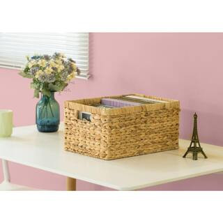 Vintiquewise Natural Woven Water Hyacinth Wicker Rectangular Storage Bin Basket with Handles, Lar... | The Home Depot