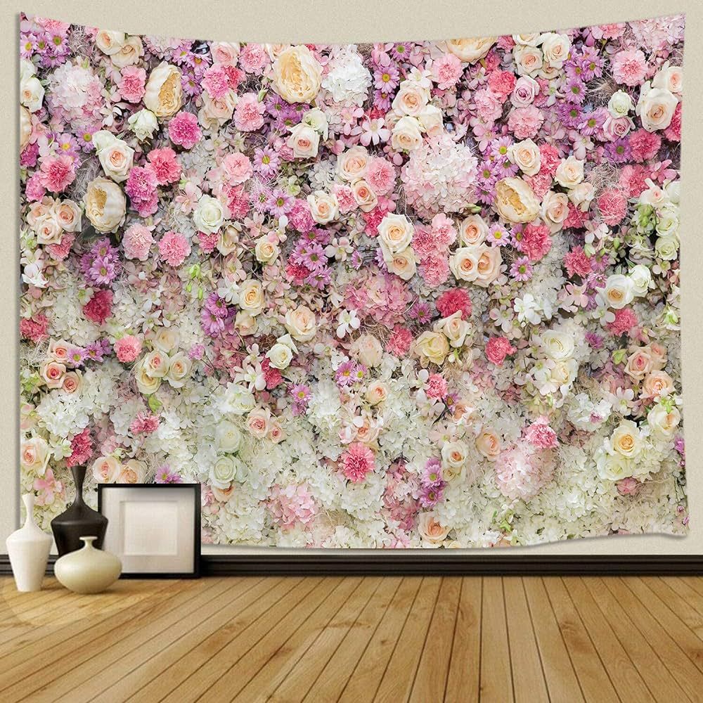 JAWO Floral Wall Tapestry for Girls, Colorful Pink Yellow Rose Flower Tapestry Wall Hanging for B... | Amazon (US)