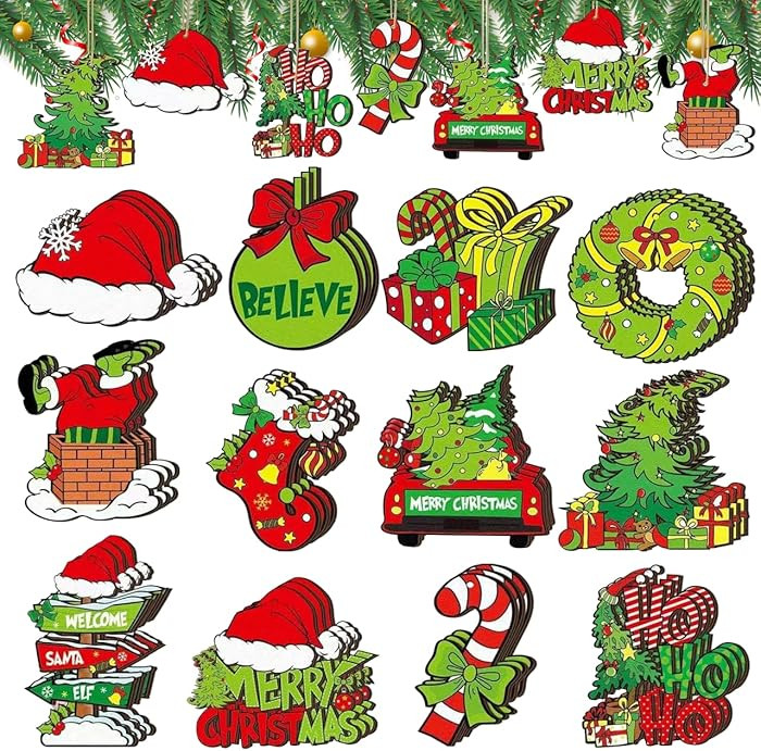 36pcs Christmas Tree Decorations - Wood Christmas Tree Hanging Ornament Holiday Xmas Ornaments Ch... | Amazon (US)