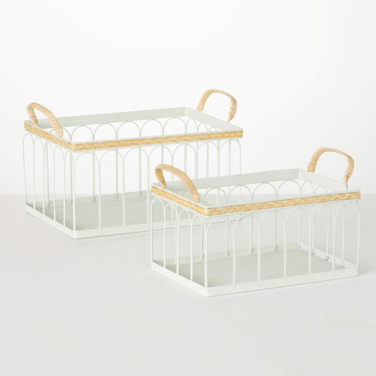 Sullivans 9" & 7.75" White Wired Handled Basket Set of 2, Metal | Target