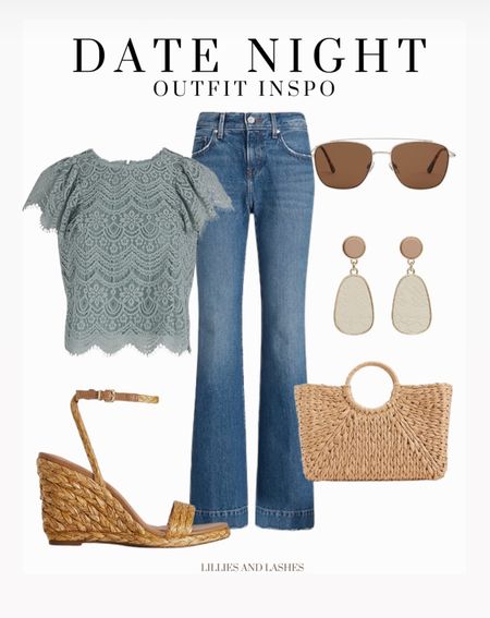 Express outfit inspo for Spring!
These mid rise flares have been a bestseller this week!
Love the lace top and straw tote bag.
Espadrilles, flare jeans, date night outfit

#LTKfindsunder50 #LTKfindsunder100 #LTKsalealert