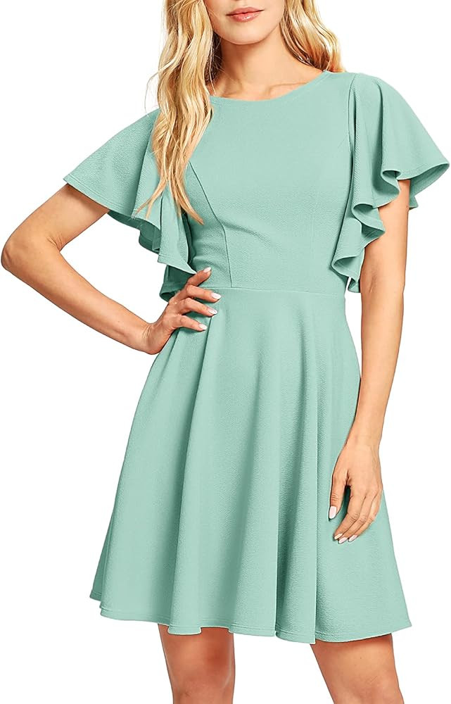 Romwe Women's Stretchy A Line Swing Flared Skater Cocktail Party Dress | Amazon (US)