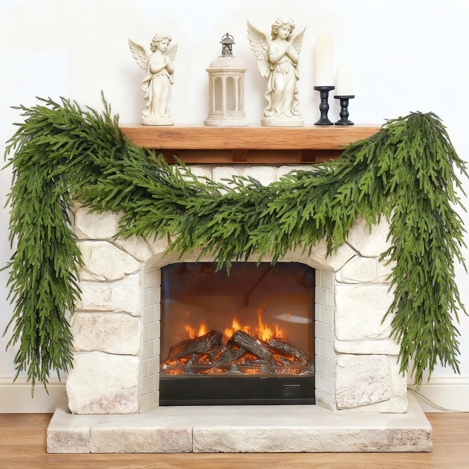 9FT Christmas Artificial Norfolk Pine Garland for Fireplace - Realistic Faux Greenery Fake Garlan... | Amazon (US)
