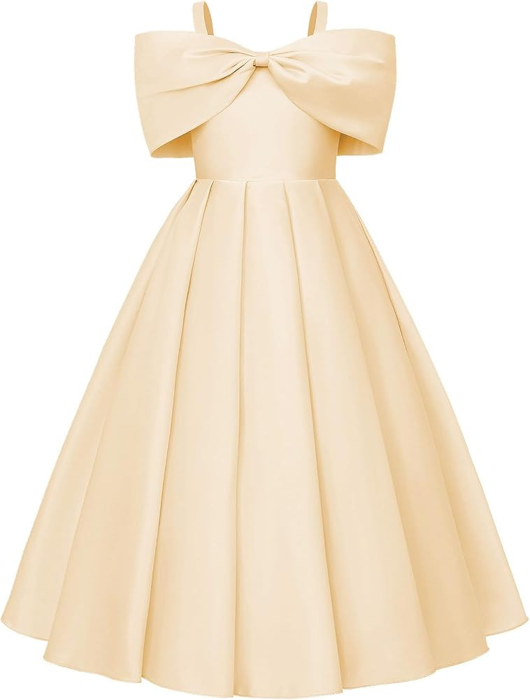 Uhnice Flower Girl Dress Elegant Off Shoulder Formal Gown with Removable Bow Ankle Length for Wed... | Amazon (US)