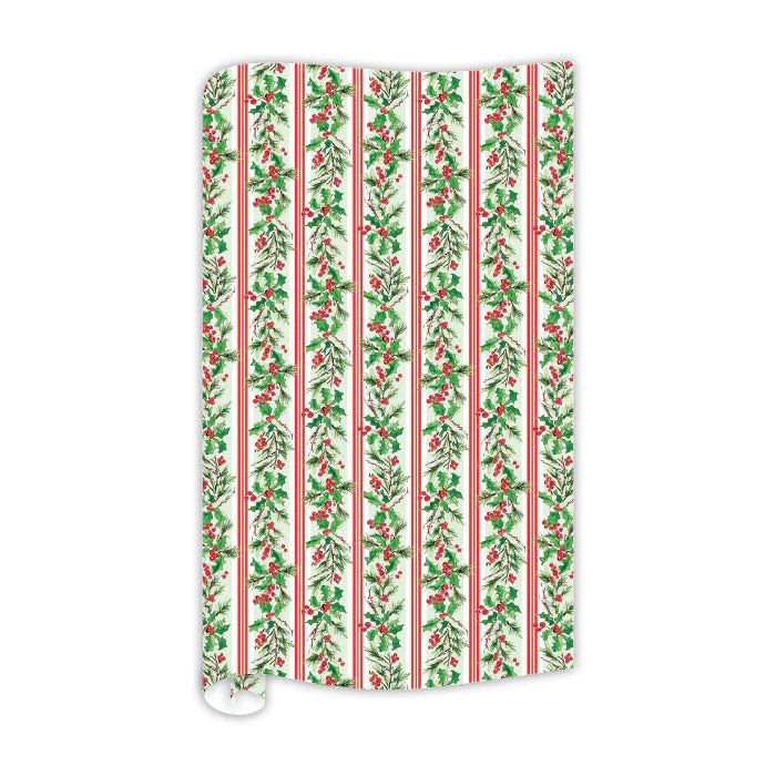 Holiday Berries Pattern Stripe Pattern Wrapping Paper | Rosanne Beck Collections