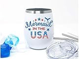 4th of July Mermaid In The USA Triple Insulated Insulated Stainless Steel Stemless Wine Glass, Large | Amazon (US)
