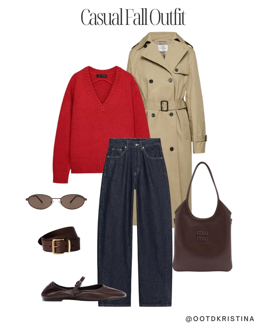 Fall outfit idea 
#falloutfit #red #sweater #trenchcoat #flats 

#LTKFindsUnder50 #LTKSeasonal #LTKFindsUnder100