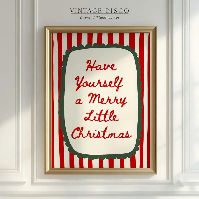 Trendy Merry Christmas Print - Retro Holiday Poster Decor, Preppy Winter Apartment Wall Art - Ets... | Etsy (US)
