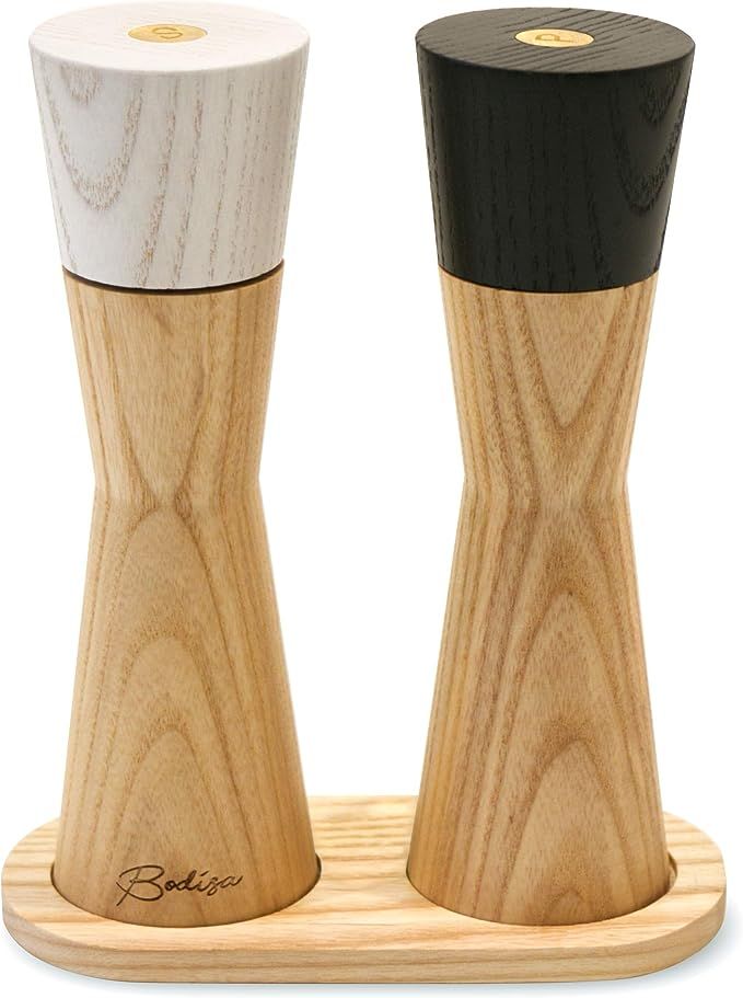 WOODEN SALT AND PEPPER GRINDER SET | Organic & Sustainable Ash Wood | Salt & Pepper Mill Set with... | Amazon (US)