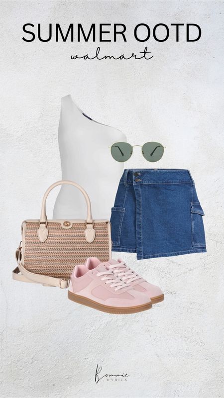 Walmart summer OOTD ☀️ midsize fashion | casual summer outfit | jean skirt outfit ideas | women’s sneakers | Walmart fashion | one shoulder top | easy summer outfit

#LTKSeasonal #LTKFindsUnder50 #LTKStyleTip