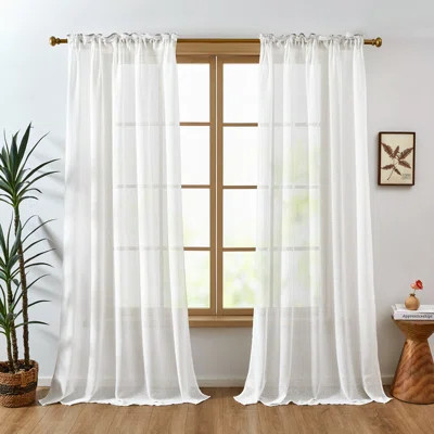 Wool-like Feel White Semi Sheer Rod Pocket Curtains (Set of 2) | Wayfair North America