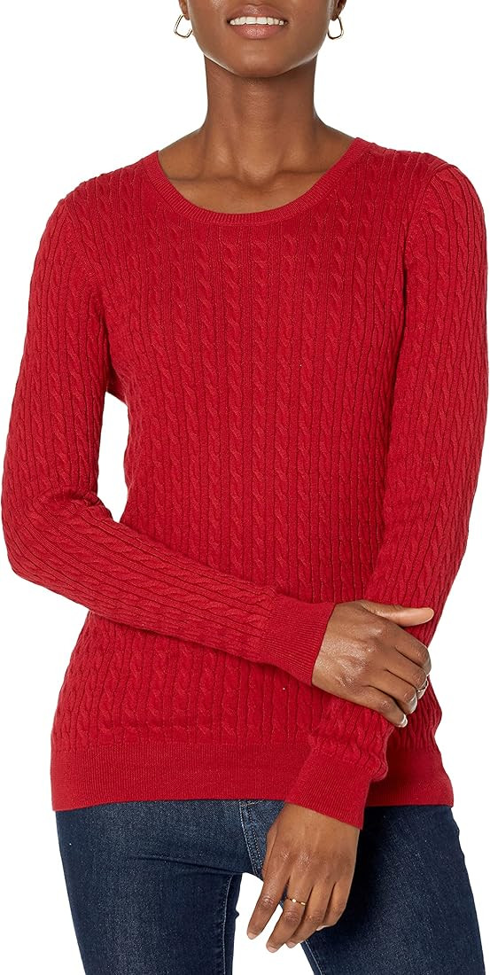 Amazon Essentials Women's Lightweight Long-Sleeve Cable Crewneck Sweater (Available in Plus Size) | Amazon (US)