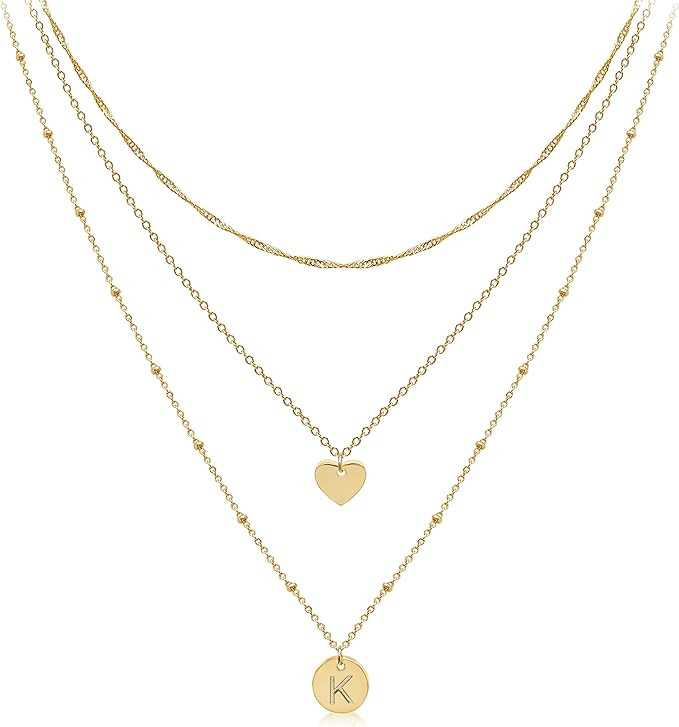 Dainty Layered Initial Choker Necklaces Handmade 14K Gold Plated Tiny Heart Personalized Letter D... | Amazon (US)
