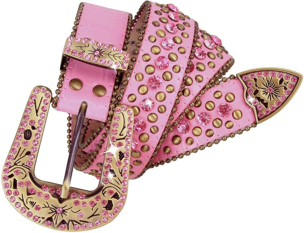 35116 50116 Women's Belts Rhinestone Belt Fashion Western Cowgirl Bling Studded Design Leather Be... | Amazon (US)