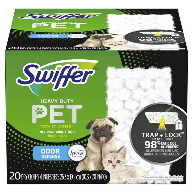 Swiffer Sweeper Heavy Duty Pet Dry Refills, Febreze Odor Defense, 20 Ct Dry Pads | Walmart (US)