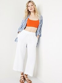 Linen-Blend Button-Down Boyfriend Shirt | Old Navy (US)