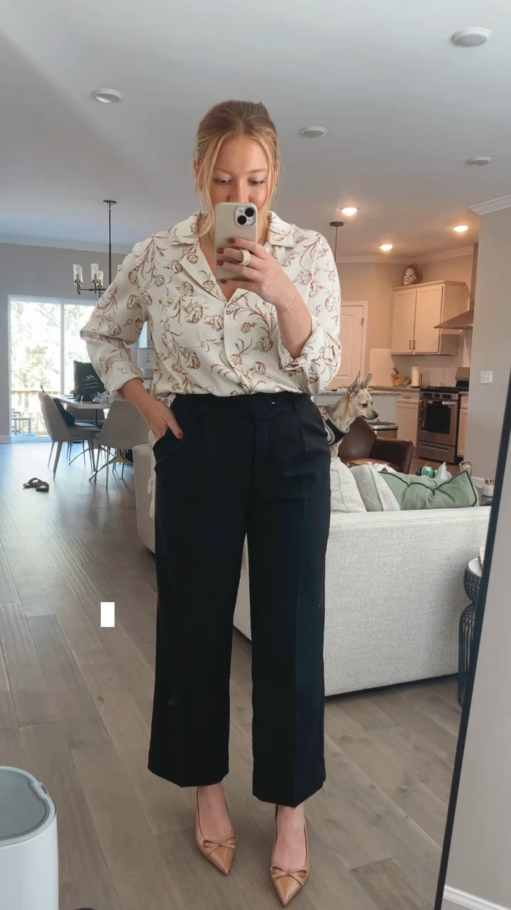 Ivory button down
Black paper bag work pants 
Nude kitten heels 
Fall Workwear

#LTKworkwear #LTKfindsunder50 #LTKstyletip