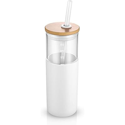 tronco 20oz Glass Tumbler Straw Silicone Protective Sleeve Bamboo Lid - BPA Free | Amazon (US)