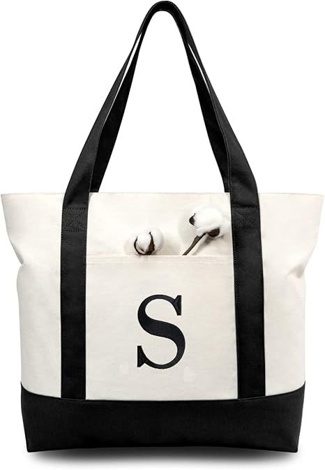 TOPDesign Embroidery Initial Canvas Tote Bag, Personalized Present Bag, Suitable for Wedding, Bir... | Amazon (US)