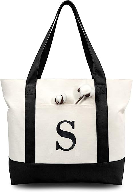 TOPDesign Embroidery Initial Canvas Tote Bag, Personalized Present Bag, Suitable for Wedding, Bir... | Amazon (US)