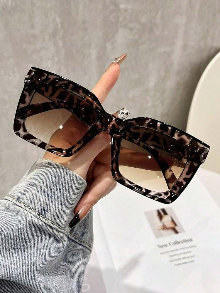 1 Pc Women Leopard Print Boho Plastic Oversized Fashion Fashion Glasses, Suitable For Everyday Wear | SHEIN