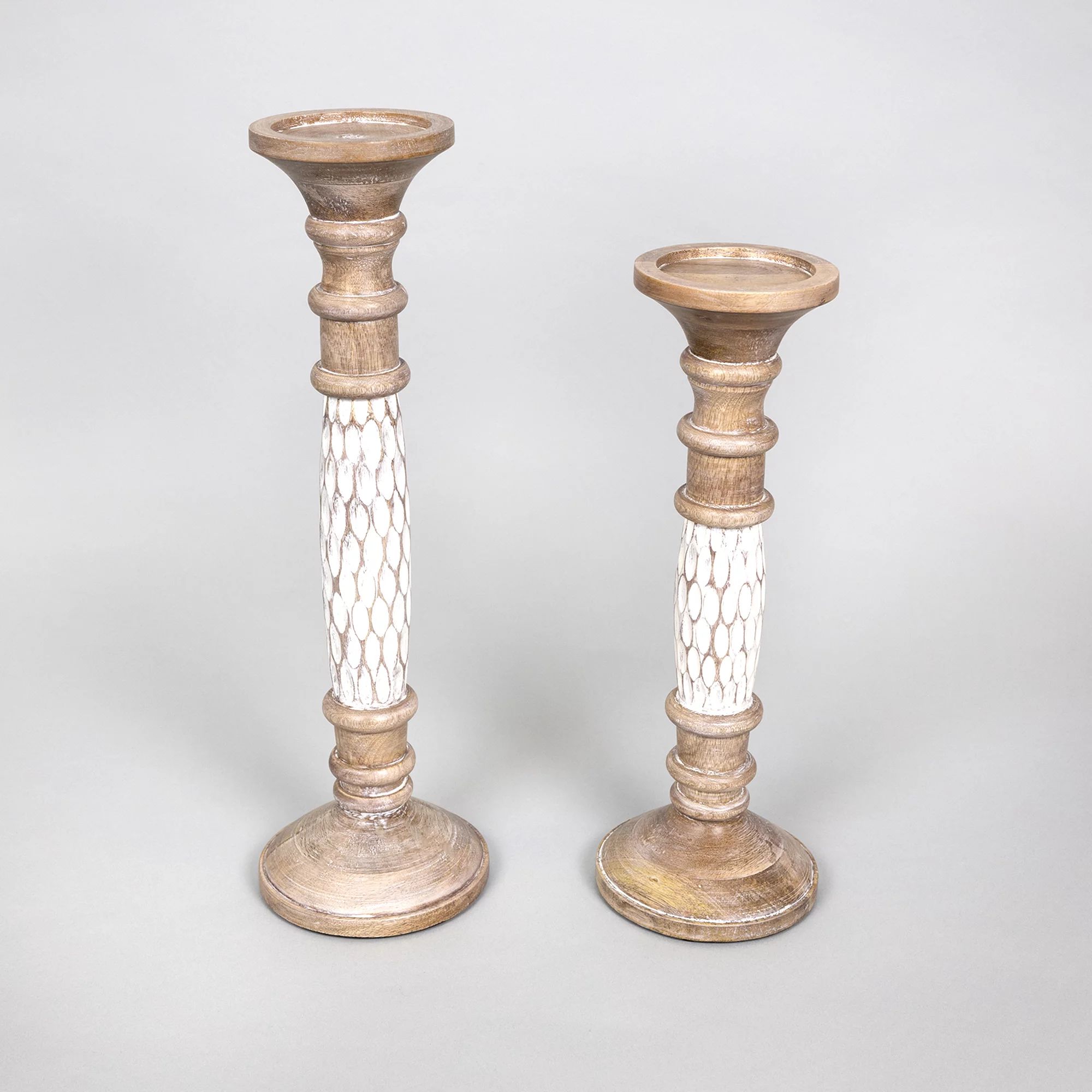 Set of 2 Mango Wood Pillar Candle Holders | Walmart (US)
