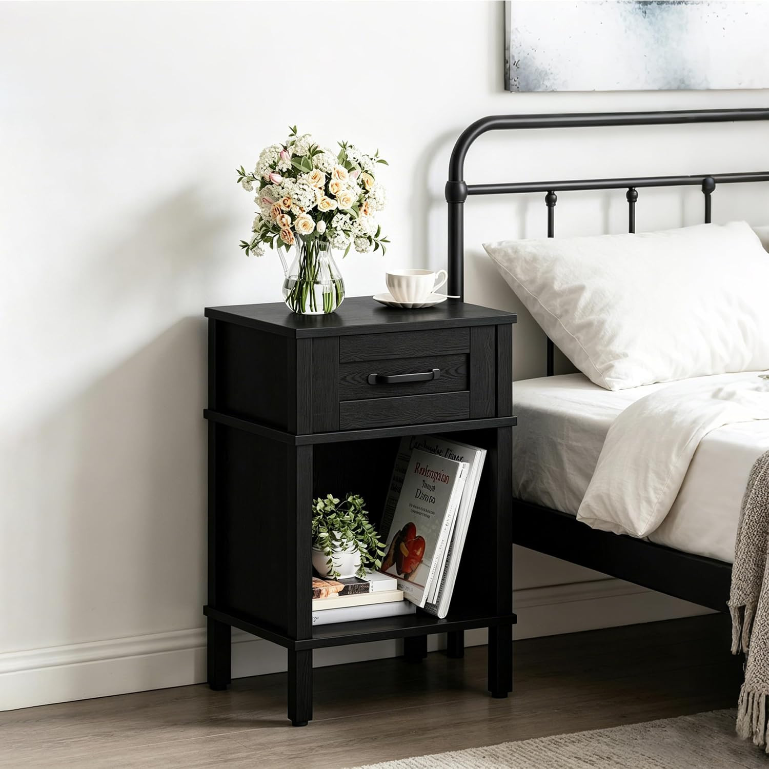 Black Nightstand with Drawers,Small Night Stand,Black Bedside Table | Amazon (US)