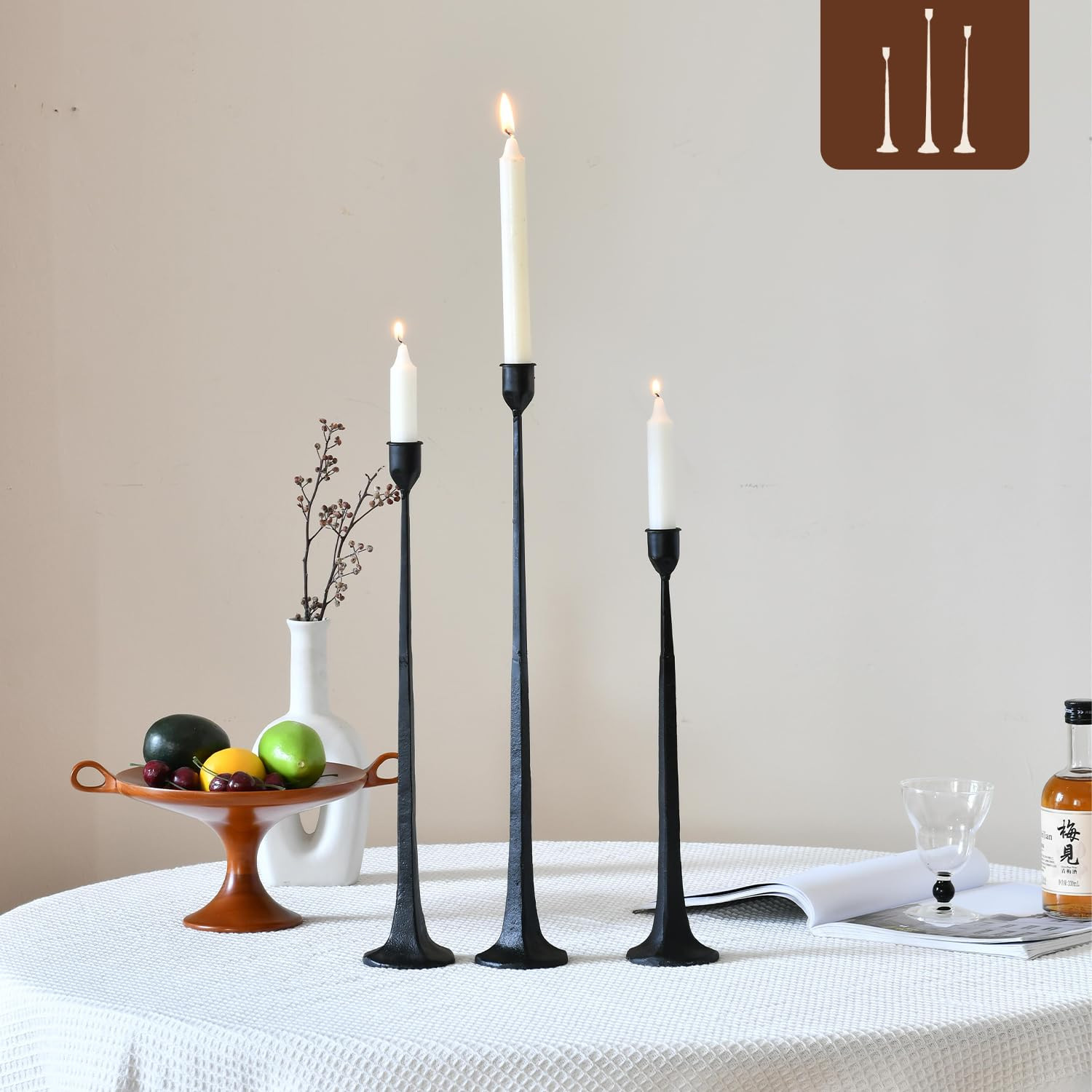 Iron Black Candlestick Holders, Set of 3 Candle Stick Holders,Fits 3/4 inch Thick Candle&Led Cand... | Amazon (US)