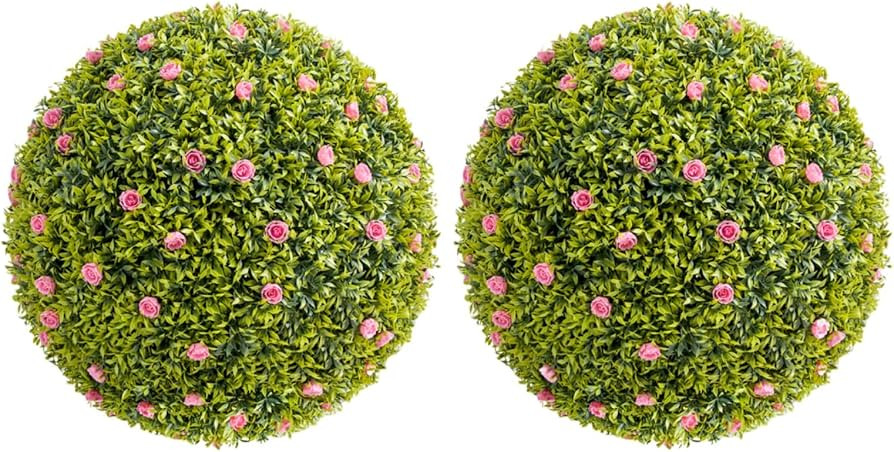 Artificial Topiary Balls Set of 2, Fake Topiary Balls with Flowers for Indoor Outdoor Decor,Pink | Amazon (US)