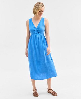 Women's Gauze Double V-neck Empire Midi Dress, Exclusively at Macy's | Macy's