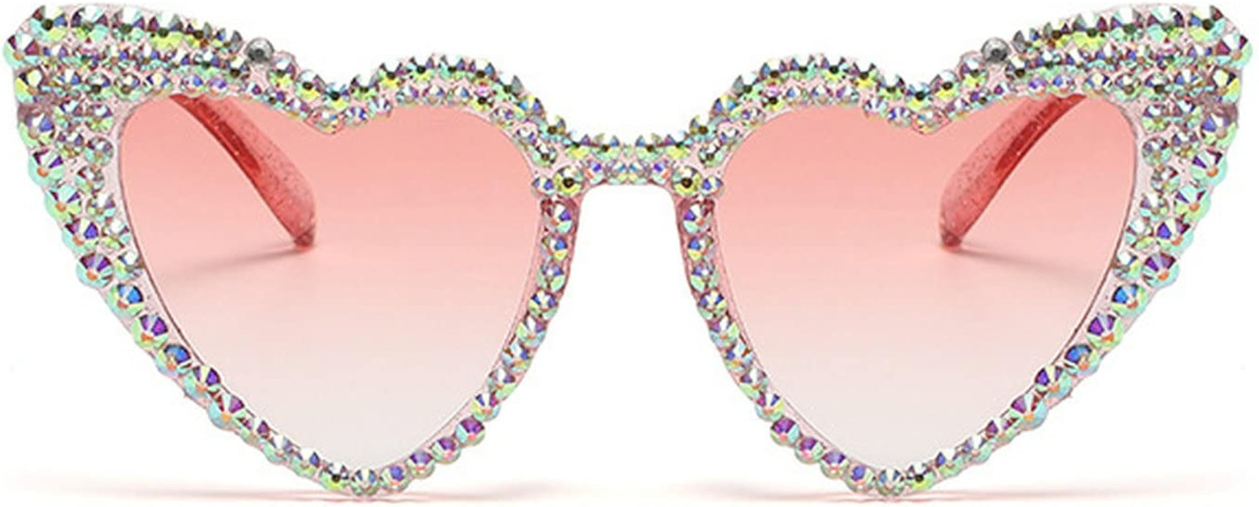 mincl Cute Women Heart Sunglasses Fashion Shiny Bling Diamond Sunglasses Polygonal Pink Rhineston... | Amazon (US)