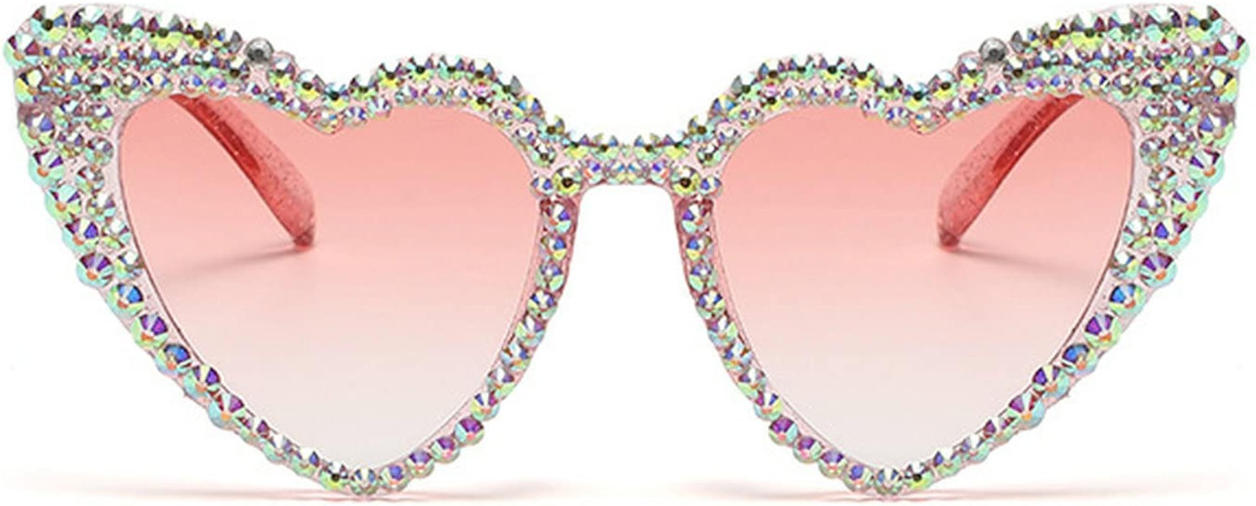 mincl Cute Women Heart Sunglasses Fashion Shiny Bling Diamond Sunglasses Polygonal Pink Rhineston... | Amazon (US)