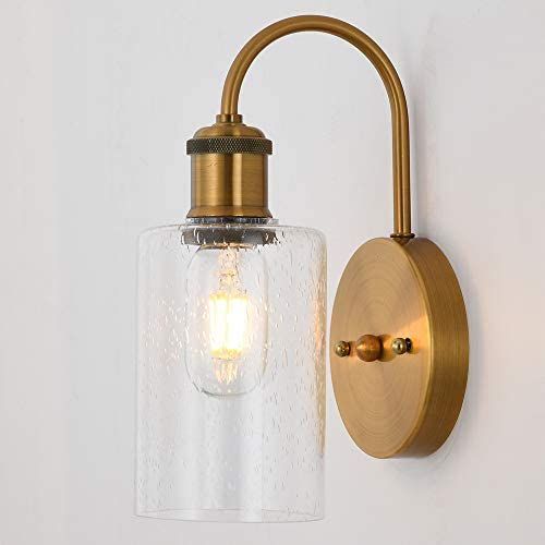 CASILVON Contemporary Seeded Glass Lampshade Farmhouse Gold Wall Sconce, Wall Lamp with Mounted L... | Amazon (US)