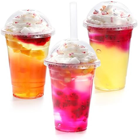 TashiBox [16oz-100set Plastic Cups with Dome lids Clear, Iced Coffee, Smoothie, Juice, Soda, Cock... | Amazon (US)