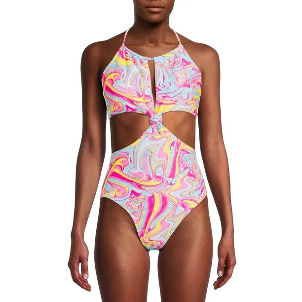No Boundaries Juniors' Retro Printed Rib Knit One Piece Swimsuit - Walmart.com | Walmart (US)