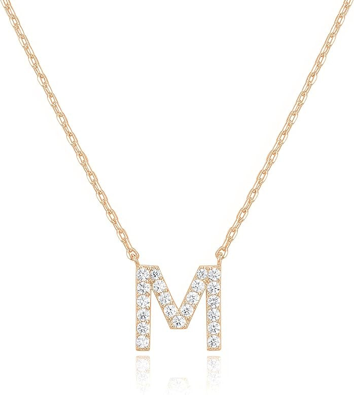 PAVOI 14K White Gold Plated Cubic Zirconia Initial Necklace | Letter Dainty Necklaces for Women | Amazon (US)