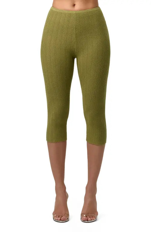 Naked Wardrobe Scallop Knit Capri Leggings in Sage at Nordstrom, Size Medium | Nordstrom
