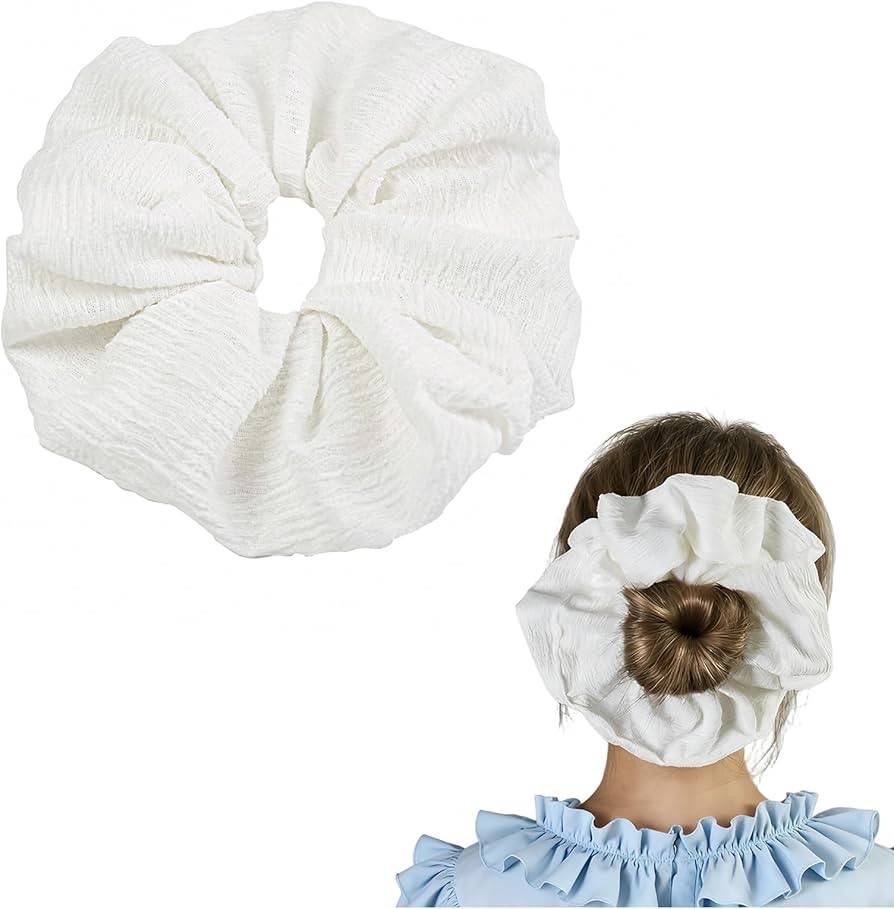 White Hair Scrunchies for Women 1pc Large Elastic Hair Ties Soft Hairbands for Thick Thin Hair, B... | Amazon (US)