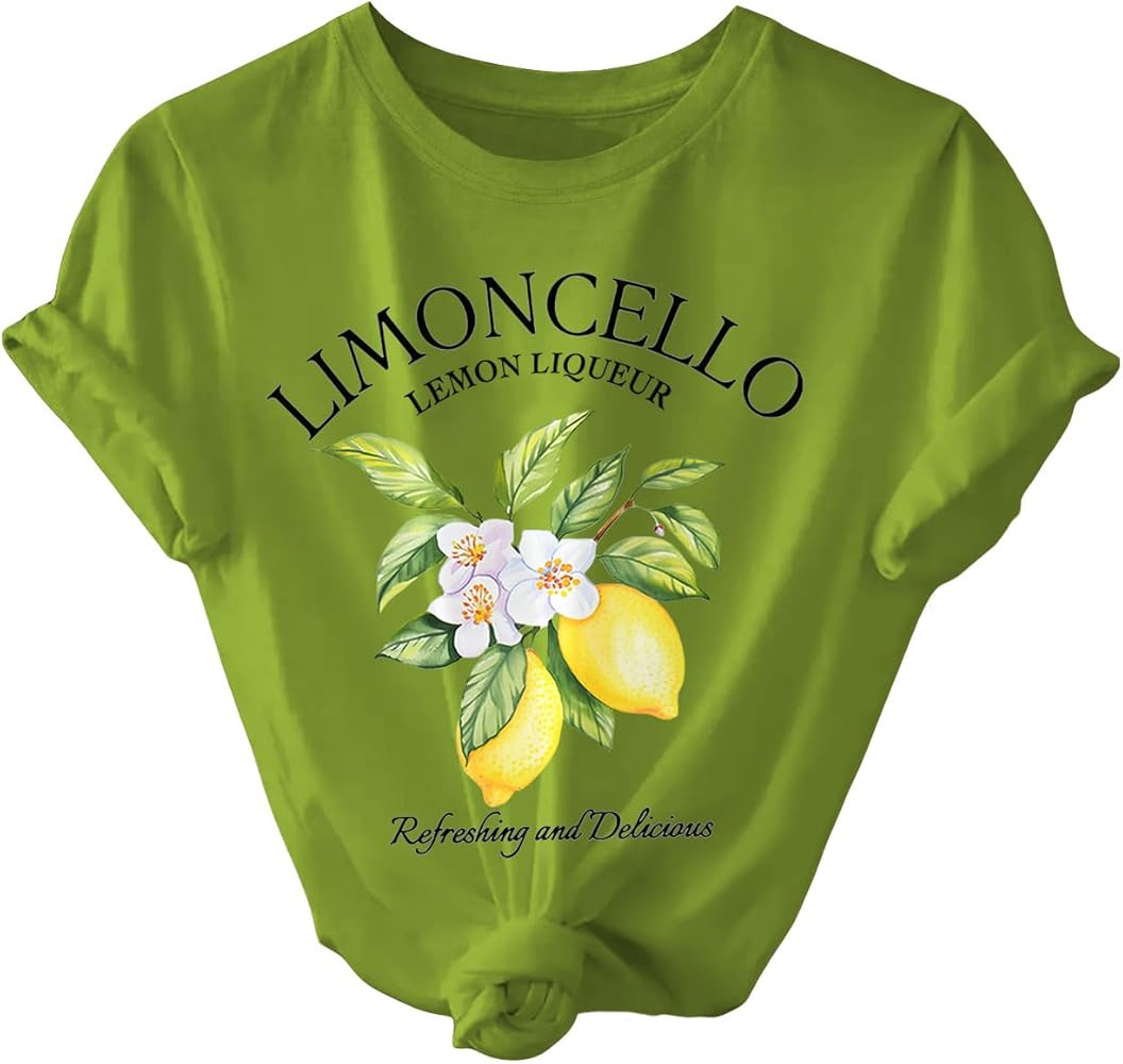 SweatyRocks Women's Lemon Shirts Letter Fruit Printed Graphic Tees Short Sleeve Casual T-Shirt | Amazon (US)