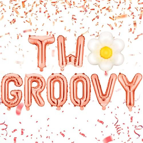 Two Groovy Balloons Party Decorations Foil Letter Balloons Large Daisy Balloons Groovy Decor Whit... | Amazon (US)