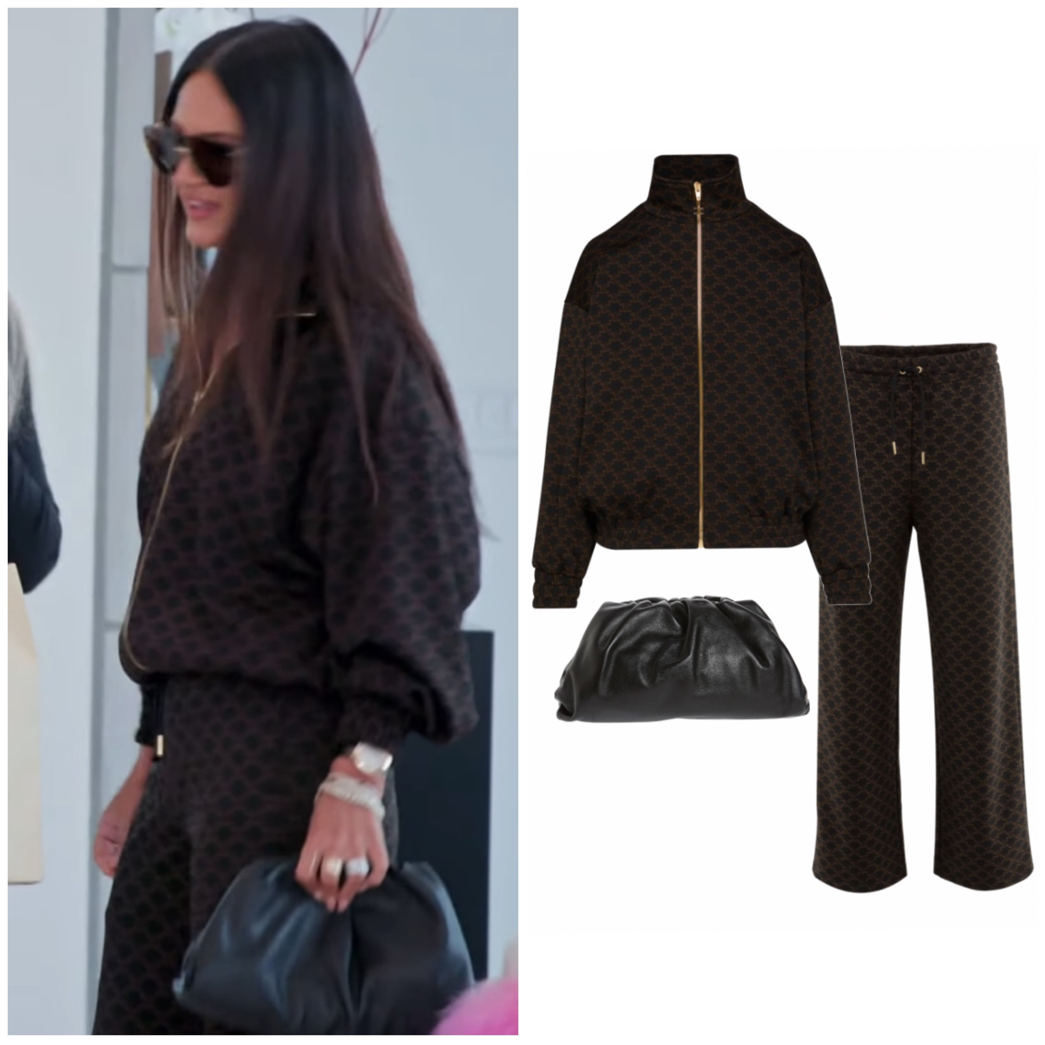 Lisa Barlow’s Brown Printed Tracksuit and Black Clutch