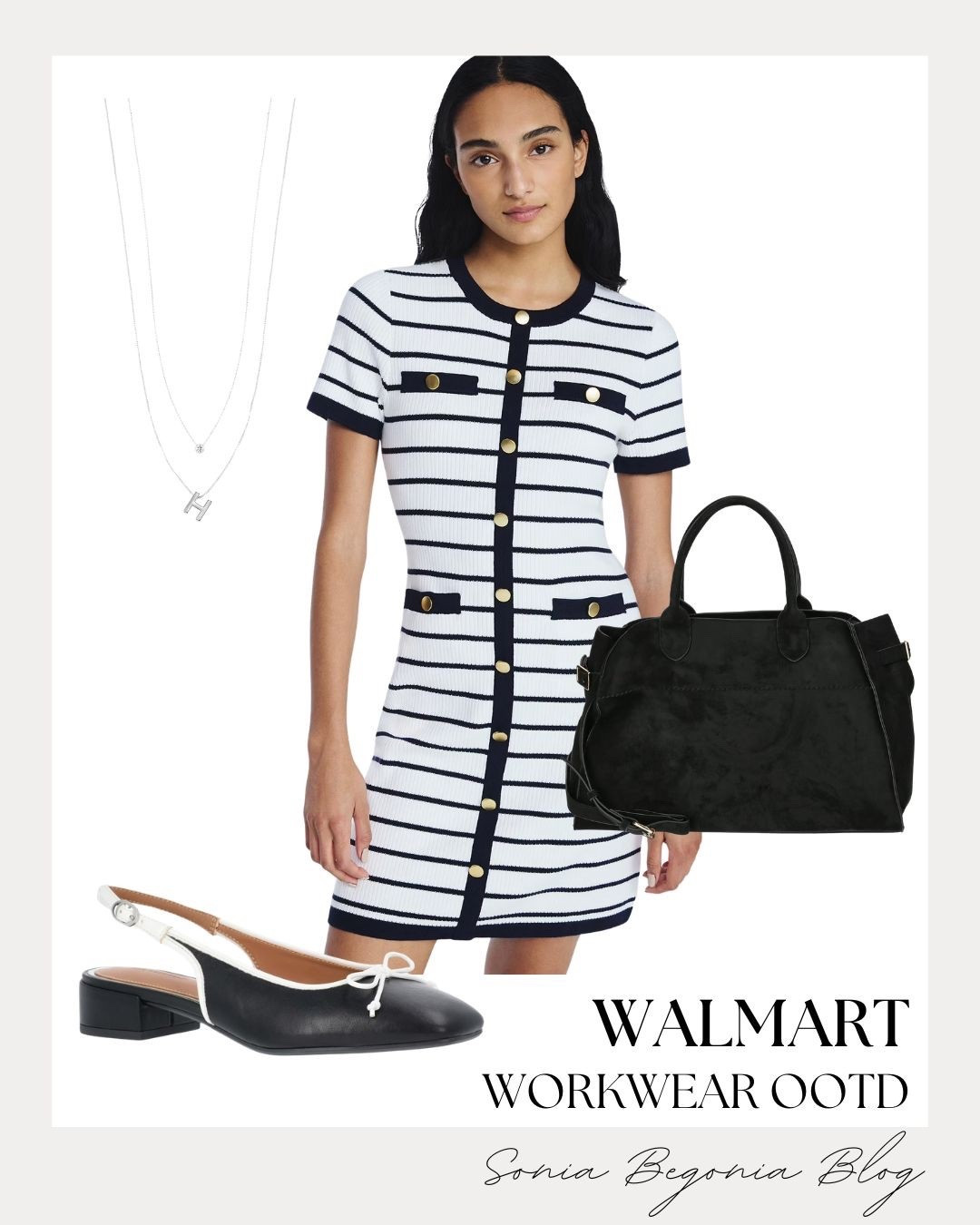 Walmart Workwear! 🖤

Elevate your office style with this chic and professional workwear look from Walmart—all under $50! ✨

I am obsessed with the timeless vibe of this ensemble. The statement piece is the navy and white striped knit mini dress featuring elegant gold button details and a polished crew neck. I love pairing it with classic black and white slingback flats and a structured black suede tote bag. Finish the look with a dainty silver initial necklace for a touch of personalized, effortless glam!

#WalmartFashion
#WorkwearStyle
#OOTD
#OfficeOutfit
#StripedDress
#WalmartFinds
#BusinessCasual
#SlingbackFlats
#ProfessionalStyle
#AffordableFashion
#EverydayChic
#LTKWorkwear
#WalmartStyle
#CareerWear
#BudgetFriendly

#LTKWorkwear #LTKgrwm #LTKootd