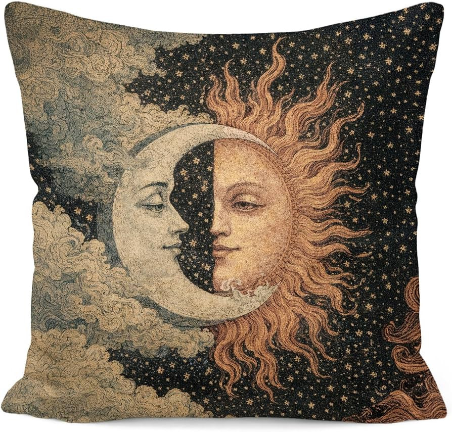 Celestial Sun and Moon Pillow Cover 18x18, Astrology Decor, Vintage Medieval Mystical Boho Aesthe... | Amazon (US)